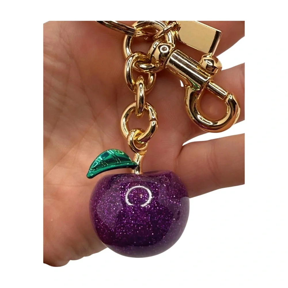 Gold and Purple Apple Keychain or Bag Charm